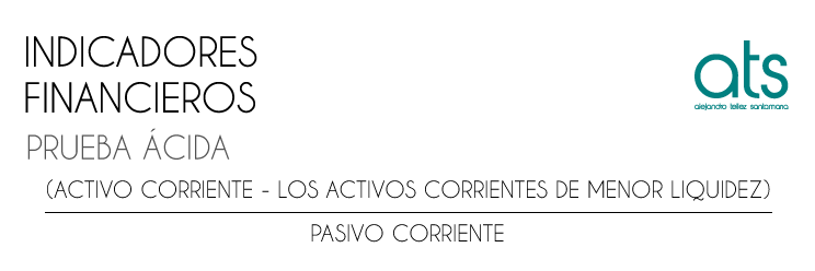 Esta imagen muestra la fórmula de la Prueba Ácida, también conocida como razón rápida, un indicador financiero fundamental para evaluar la capacidad de una empresa para cubrir sus obligaciones de corto plazo sin depender de la venta de inventarios. Se calcula restando los activos menos líquidos (como inventarios) del activo corriente y dividiendo el resultado entre el pasivo corriente. Es ampliamente utilizada para medir el nivel de liquidez inmediata y la solidez financiera de corto plazo.